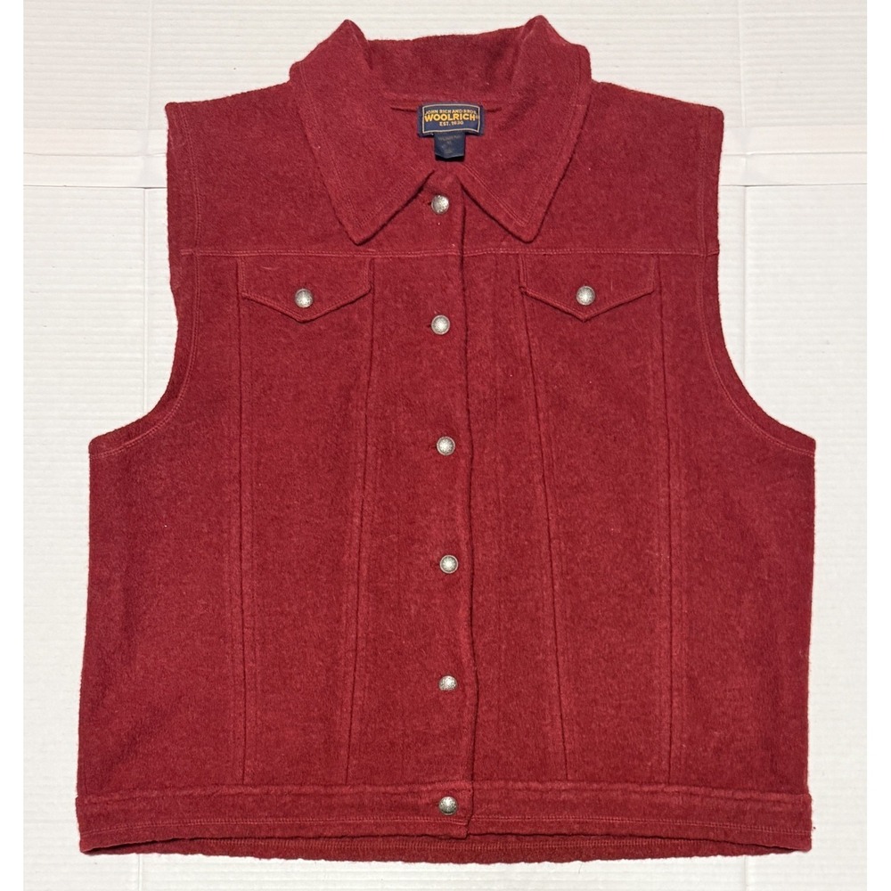 WOOLRICH 9145- Women's Red‎ Claret Button 100% Wool Sweater Vest - XL X-Large